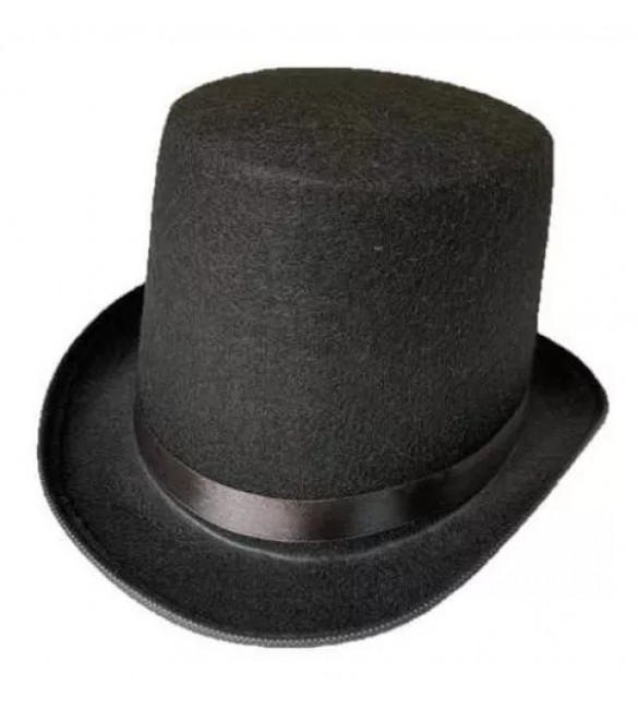 Chapéu Cartola Copa Alta Feltro Preto 